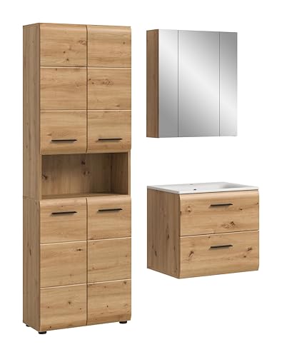 xonox.home – 3 TLG. Kompakte Badkombination Ice 135x185x46 cm in Korpus und Front Artisan Oak Nachbildung – Stilvolles Möbel-Set für Moderne Badezimmer – pflegeleicht & funktional von xonox.home