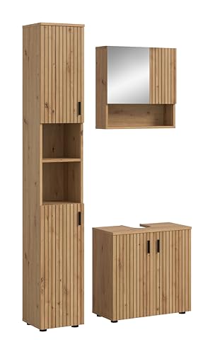 xonox.home – 3 TLG. Stilvolle Badmöbel-Kombination Mone 105x192x30 cm in Korpus und Front Artisan Oak Nachbildung – modernes Set für Dein Bad – edel & leicht zu reinigen von xonox.home