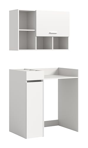 xonox.home – 3-teiliges Badmöbel-Set Free 95x195x60 cm in weiß Nachbildung – Set mit Anstellregal, Waschmaschinenumbau & Hängeschrank – Moderne Lösung für Waschplatz & Waschküche von xonox.home