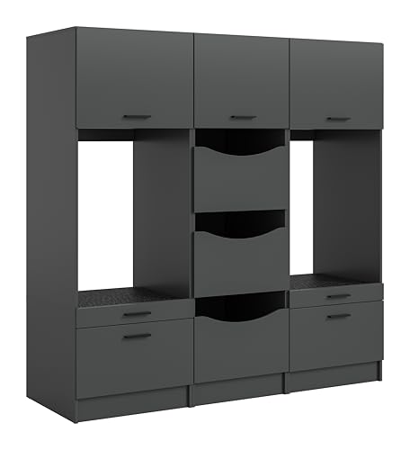 xonox.home – 3-teiliges Badschrank-Set Free 183x195x68 cm in anthraziter Nachbildung – Zwei Waschmaschinenschränke & Wäscheschrank – Zeitlose Kombination für Moderne Haushalte von xonox.home
