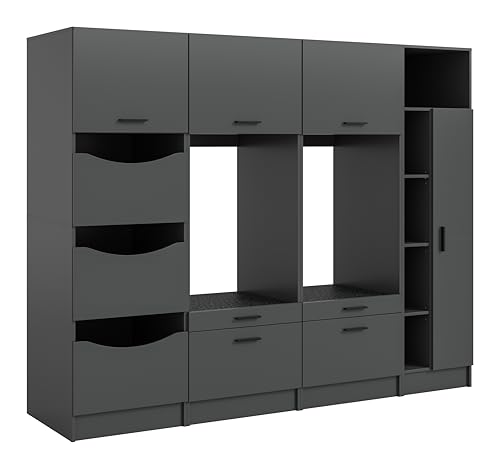 xonox.home – 4-teiliges Badschrank Set Free 233x195x68 cm in anthraziter Nachbildung – Wäscheschrank, Zwei Waschmaschinenschränke & Universalschrank – Durchdachte Aufbewahrung für Bad & Technik von xonox.home