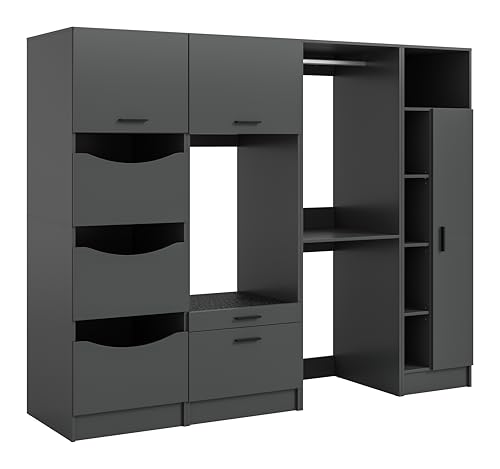 xonox.home – 4-teiliges Badschrank-Set Free 248x195x68 cm in anthraziter Nachbildung – Zwei Waschmaschinenschränke, Wäscheschrank & Universalschrank – Vielseitige Stauraumlösung fürs Zuhause von xonox.home