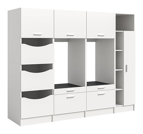 xonox.home – 4-teiliges Waschmaschinenumbau Set Free 233x195x68 cm in weiß Nachbildung – Wäscheschrank, Zwei Waschmaschinenschränke & Universalschrank – Durchdachte Lösung für Waschbereiche von xonox.home