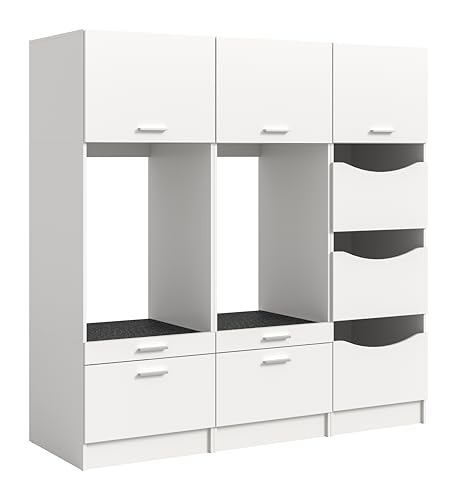 xonox.home – 4-teiliges Waschmaschinenumbau Set Free 248x195x68 cm in weiß Nachbildung – Zwei Waschmaschinenschränke, Wäscheschrank & Universalschrank – Extra Stauraum für strukturierte Waschküchen von xonox.home