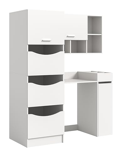 xonox.home – 4-teiliges Waschplatz-Set Free 145x195x62 cm in weiß Nachbildung – Wäscheschrank, Waschmaschinenumbau, Anstellregal & Hängeschrank – Kompaktes Set für strukturierte Räume von xonox.home