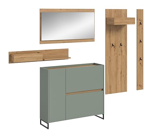 xonox.home – 5 teilige Garderobenkombination Drive 192x236x32 cm in Salbei und Artisan Oak Nachbildung – Set mit Spiegel, Paneel & Schuhkommode – Moderne Garderobe für Diele & Eingangsbereich xonox.home – 5 teilige Garderobenkombination Drive 192x236x32 cm in Salbei und Artisan Oak Nachbildung – Set mit Spiegel, Paneel & Schuhkommode – Moderne Garderobe für Diele & Eingangsbereich von xonox.home