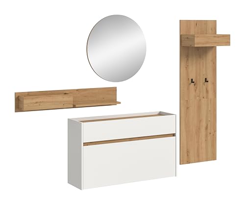 xonox.home – 5 teilige Garderobenkombination Drive 197x205x32 cm in Weiß und Artisan Oak Nachbildung – Set mit Spiegel, Paneel & Schuhkommode – Moderne Garderobe für Diele & Eingangsbereich xonox.home – 5 teilige Garderobenkombination Drive 197x205x32 cm in Weiß und Artisan Oak Nachbildung – Set mit Spiegel, Paneel & Schuhkommode – Moderne Garderobe für Diele & Eingangsbereich von xonox.home