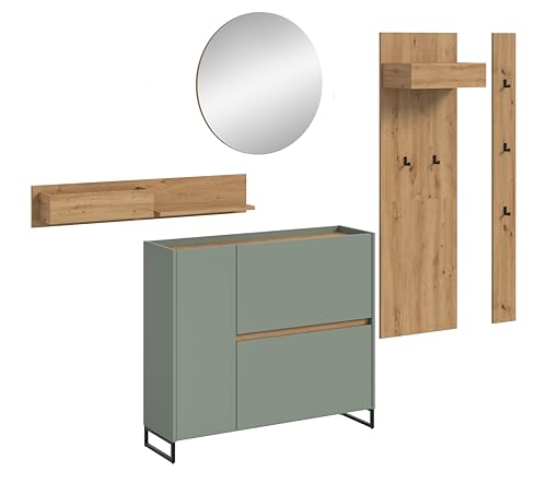 xonox.home – 5 teilige Garderobenkombination Drive 197x236x32 cm in Salbei und Artisan Oak Nachbildung – Set mit Spiegel, Paneel & Schuhkommode – Moderne Garderobe für Diele & Eingangsbereich xonox.home – 5 teilige Garderobenkombination Drive 197x236x32 cm in Salbei und Artisan Oak Nachbildung – Set mit Spiegel, Paneel & Schuhkommode – Moderne Garderobe für Diele & Eingangsbereich von xonox.home
