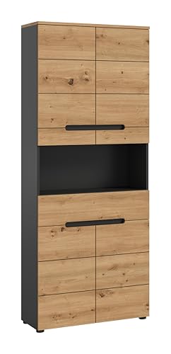 xonox.home Badezimmer Canu Hochschrank Schrank Kommode breit hoch Badschrank Bad Hochschrank breiter Schrank in Front Artisan Nb. Korpus Basalt grau Nb., ca.76x193x34 cm von xonox.home