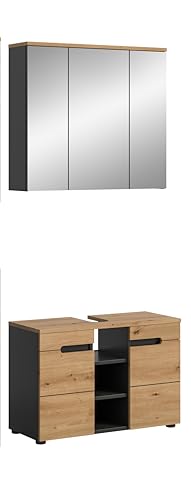 xonox.home Badezimmer Canu 2tlg. Kombination Badmöbel Set kleine Bäder Komplettprogramm Bademöbel-Set in Front + Absetzung Artisan Eiche Nb., Korpus Basalt grau Nb. von xonox.home