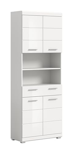 xonox.home Bad Scout X06A9713 Hochschrank Stauraumschrank Wandschrank in weiß Nachbildung und weiß Hochglanz tiefzieh, ca. B/H/T: 74x191x31 cm von xonox.home