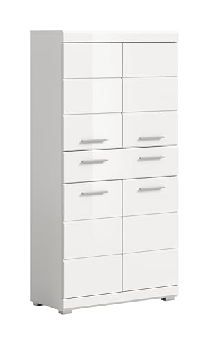 xonox.home Bad Scout X06A9715 Badmidischrank Badezimmerschrank Schrank in weiß Nachbildung und weiß Hochglanz tiefzieh, ca. B/H/T: 74x141x31 cm von xonox.home