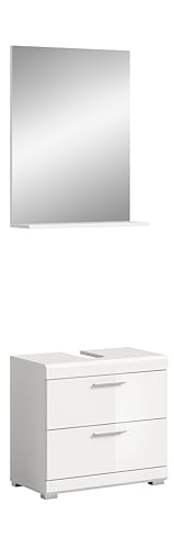 xonox.home Badezimmer Scout 2tlg.-Set Badkombination Badmöbelset Badset Badezimmerschrank Front weiß Hochglanz tiefzieh Korpus weiß, ca. 60x191x34 cm von xonox.home