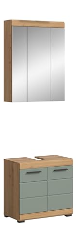 xonox.home Badezimmer Scout 2tlg.-Set Badkombination Badmöbelset Badset Badezimmerschrank in Front Salbei grün Nb. Korpus Artisan Eiche Nb., ca. 60x191x34 cm von xonox.home