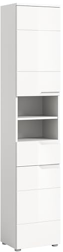 xonox.home - Hochschrank Solero 38x193x34 cm in Front weiß Hochglanz Tiefzieh Korpus weiß - Badschrank schmaler Badezimmerschrank - modern, platzsparend und funktional von xonox.home