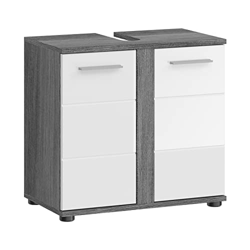 xonox.home Badezimmer Blake Waschbeckenunterschrank Badunterschrank Waschbecken Unterschrank Schrank Waschtisch Unterschrank in Front weiß Hochglanz Korpus rauchsilber Nb ca. 60x57x34 cm von xonox.home