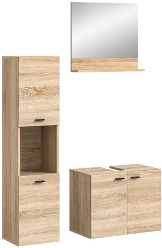 xonox.home Badezimmer Boston 3tlg. Kombination Badmöbel Set kleine Bäder Komplettprogramm Bademöbel-Set in Eiche Sonoma Nb. bodenstehend hängend montierbar ca. 102x186x33 cm von xonox.home