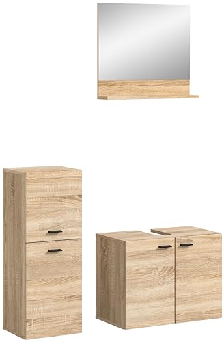 xonox.home Badezimmer Boston 3tlg. Kombination Badmöbel Set kleine Bäder Komplettprogramm Bademöbel-Set in Eiche Sonoma Nb. bodenstehend hängend montierbar ca. 102x186x33 cm von xonox.home