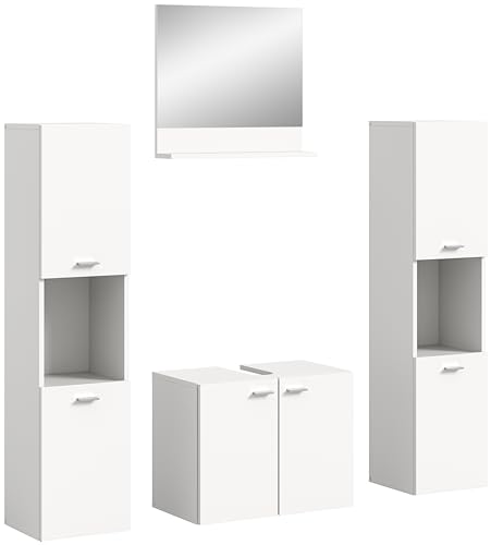 xonox.home Badezimmer Boston 4tlg. Kombination Badmöbel Set kleine Bäder Komplettprogramm Bademöbel-Set in weiß Nb. bodenstehend hängend montierbar ca.137x186x33 cm von xonox.home