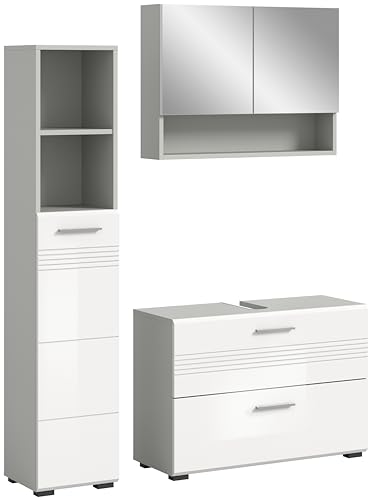 xonox.home Badezimmer Copa 3tlg. Kombination Badmöbel Set kleine Bäder Komplettprogramm Bademöbel-Set in Front weiß Hochglanz tiefzieh Korpus hellgrau Nb. xonox.home Badezimmer Copa 3tlg. Kombination Badmöbel Set kleine Bäder Komplettprogramm Bademöbel-Set in Front weiß Hochglanz tiefzieh Korpus hellgrau Nb. von xonox.home