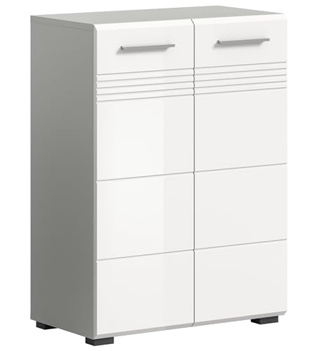 xonox.home Badezimmer Copa Midischrank Badezimmerschrank Badschrank Kommode Schrank in Front weiß Hochglanz Tiefzieh Korpus hellgrau Nb., ca. 60x80x30cm von xonox.home