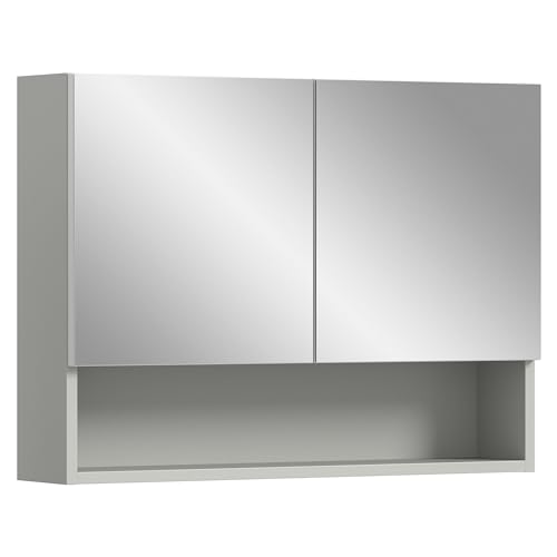 xonox.home Badezimmer Copa Spiegelschrank Badspiegelschrank Spiegelschränke fürs Bad Badspiegelschrank Front Spiegelfläche Korpus hellgrau Nb.,ca.74x55x17cm mit Ablage von xonox.home