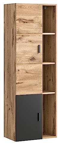 xonox.home Badezimmer Grado Midischrank Kommode Badezimmerschrank breit in Front Nox Oak Nb. Tiefzieh Korpus Nox Oak Nb. Absetzung grau Nb.ca. 48x144x35 cm von xonox.home