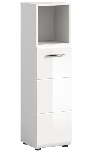 xonox.home Badezimmer Ice Kommode Schrank Standschrank schmaler Badezimmerschrank Badschrank schmal in weiß Hochglanz tiefzieh, ca.30x110x30 cm von xonox.home