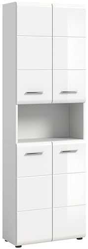 xonox.home - Hochschrank Ice 60x185x30 cm in Front weiß Hochglanz Tiefziehfront Korpus weiß - breiter Badhochschrank - stilvoll und funktional von xonox.home