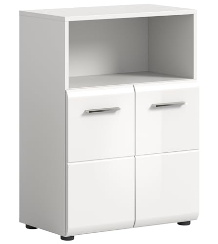 xonox.home Badezimmer Ice Midischrank Kommode Badezimmerschrank breit Front weiß Hochglanz Korpus weiß, ca.60x80x30cm von xonox.home