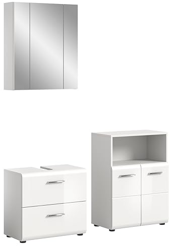 xonox.home Badezimmer Ice 3tlg. Kombination Badmöbel Set kleine Bäder Komplettprogramm Bademöbel-Set in Front weiß Hochglanz Tiefzieh Korpus weiß von xonox.home