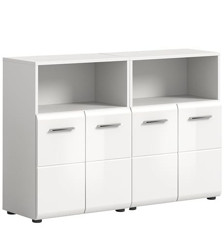 xonox.home Badezimmer Ice 2tlg. Bademöbel-Set Midischrank Kommode Badezimmerschrank breit Front weiß Hochglanz Korpus weiß, ca.60x80x30cm von xonox.home