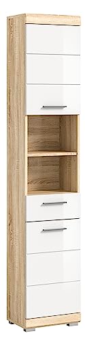 xonox.home Badezimmer Lambada Hochschrank Schrank Kommode hoch Badschrank hochschrank Bad Hochschrank schmaler Schrank in Front weiß Hochglanz Korpus Sonoma Eiche hell,ca.37x191x31 cm von xonox.home
