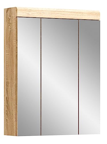 xonox.home Badezimmer Lambada Spiegelschrank Badspiegelschrank Spiegelschränke fürs Bad Badspiegelschrank in Sonoma Eiche hell Nb.(Korpus) ca.60x77x21 cm mit großer Spiegelfläche von xonox.home