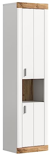 xonox.home - Hängeschrank Laredo 45x172x30 cm in Front weiß matt Korpus weiß Melamin Absetzung Nox Oak Nb - Hochschrank hängend Badezimmerschrank Wandschrank - modern, platzsparend und funktional von xonox.home