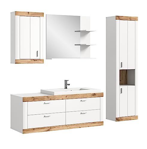 xonox.home - 4tlg. Kombination Laredo 192x172x48 cm in weiß und weiß matt Tiefzieh - Badezimmermöbel Set Badschrankkombination - modern und funktional von xonox.home