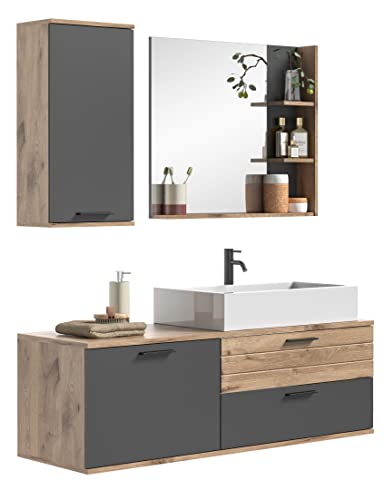 xonox.home Badezimmer Mason 3tlg. Kombination Badmöbel Set kleine Bäder Komplettprogramm Bademöbel-Set hängend in Basalt grau Nb.,Nox Oak Nb. Waschbeckenunterschrank mit Schubkästen xonox.home Badezimmer Mason 3tlg. Kombination Badmöbel Set kleine Bäder Komplettprogramm Bademöbel-Set hängend in Basalt grau Nb.,Nox Oak Nb. Waschbeckenunterschrank mit Schubkästen von xonox.home