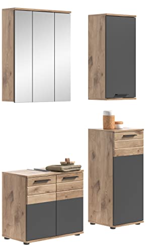 xonox.home Badezimmer Mason 4tlg. Kombination Badmöbel Set kleine Bäder Komplettprogramm Bademöbel-Set in Basalt grau Nb.,Nox Oak Nb.Waschbeckenunterschrank Spiegelschrank Hängeschrank Kommode xonox.home Badezimmer Mason 4tlg. Kombination Badmöbel Set kleine Bäder Komplettprogramm Bademöbel-Set in Basalt grau Nb.,Nox Oak Nb.Waschbeckenunterschrank Spiegelschrank Hängeschrank Kommode von xonox.home