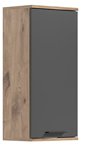 xonox.home Badezimmer Mason Badezimmerschrank hängend Hängeschrank Badschrank zum Hängen Wandschrank in Front Basalt grau Nb. Korpus Nox Oak Nb., ca.37x77x24 cm von xonox.home