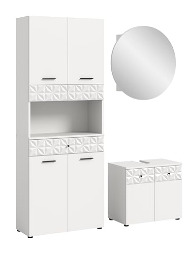 xonox.home Badezimmer Prisma 3tlg. Kombination Badmöbel Set kleine Bäder Komplettprogramm Bademöbel-Set in Front/Korpus weiß Absetzung weiß Hochglanz Tiefzieh xonox.home Badezimmer Prisma 3tlg. Kombination Badmöbel Set kleine Bäder Komplettprogramm Bademöbel-Set in Front/Korpus weiß Absetzung weiß Hochglanz Tiefzieh von xonox.home