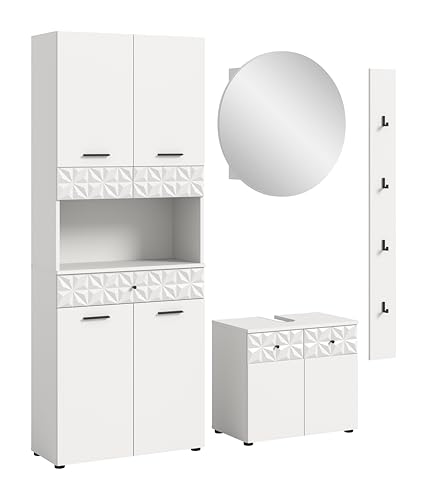 xonox.home Badezimmer Prisma 4tlg. Kombination Badmöbel Set kleine Bäder Komplettprogramm Bademöbel-Set in Front/Korpus weiß Absetzung weiß Hochglanz Tiefzieh xonox.home Badezimmer Prisma 4tlg. Kombination Badmöbel Set kleine Bäder Komplettprogramm Bademöbel-Set in Front/Korpus weiß Absetzung weiß Hochglanz Tiefzieh von xonox.home
