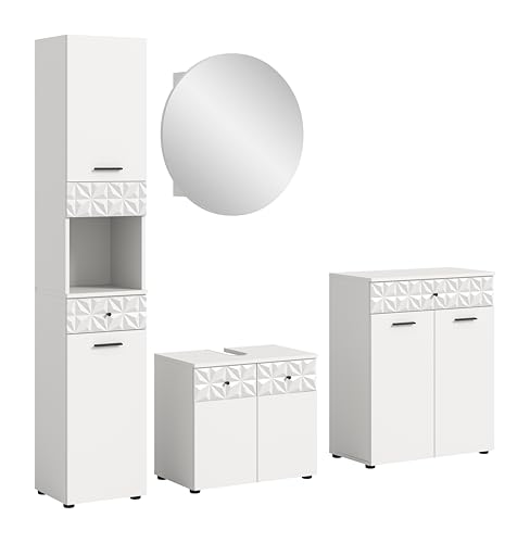 xonox.home Badezimmer Prisma 4tlg. Kombination Badmöbel Set kleine Bäder Komplettprogramm Bademöbel-Set in Front/Korpus weiß Absetzung weiß Hochglanz Tiefzieh xonox.home Badezimmer Prisma 4tlg. Kombination Badmöbel Set kleine Bäder Komplettprogramm Bademöbel-Set in Front/Korpus weiß Absetzung weiß Hochglanz Tiefzieh von xonox.home