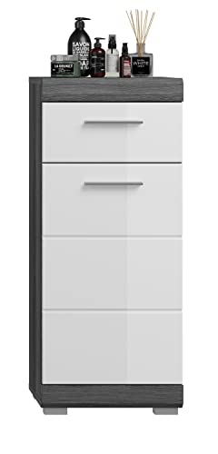 xonox.home Badezimmer Scout X06B2701 Kommode schmal Schrank Standschrank in Front weiß Hochglanz Korpus/Absetzung rauchsilber Nb.ca.37x88x31 cm von xonox.home