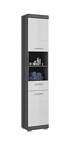 xonox.home Badezimmer Scout X06B2711 Hochschrank schmal Schrank Badezimmerschrank in Front weiß Hochglanz Korpus rauchsilber Nb.ca.37x191x31 cm von xonox.home