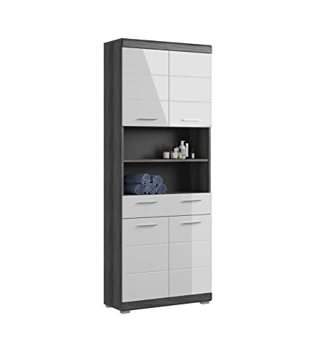 xonox.home Badezimmer Scout X06B2713 Hochschrank breit Schrank Badezimmerschrank in Front weiß Hochglanz Korpus rauchsilber Nb.ca.74x191x31 cm von xonox.home