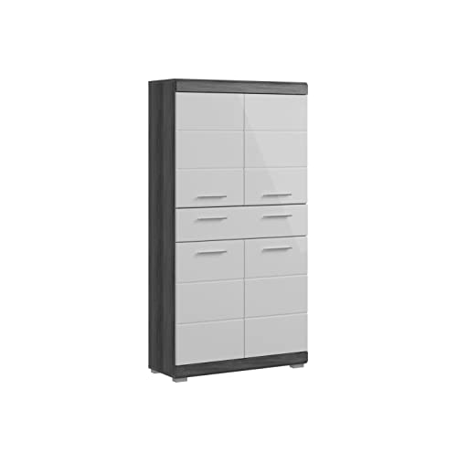 xonox.home Badezimmer Scout Midischrank Kommode Stauraumschrank Wandschrank Badschrank Bad Midischrank in Front weiß Hochglanz Korpus rauchsilber Nb., ca.74x141x31 cm von xonox.home