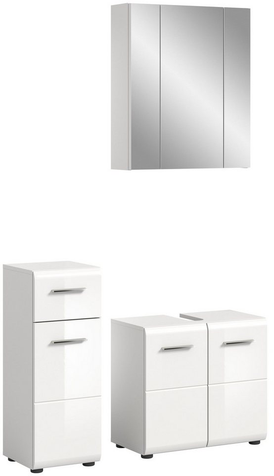 xonox.home Badezimmer-Set Ice, (3tlg. Set inkl. Standschrank, Waschbeckenunterschrank, Spiegelschrank), Weiß Hochglanz Melamin Modern 105x185x32 cm xonox.home Badezimmer-Set Ice, (3tlg. Set inkl. Standschrank, Waschbeckenunterschrank, Spiegelschrank), Weiß Hochglanz Melamin Modern 105x185x32 cm von xonox.home