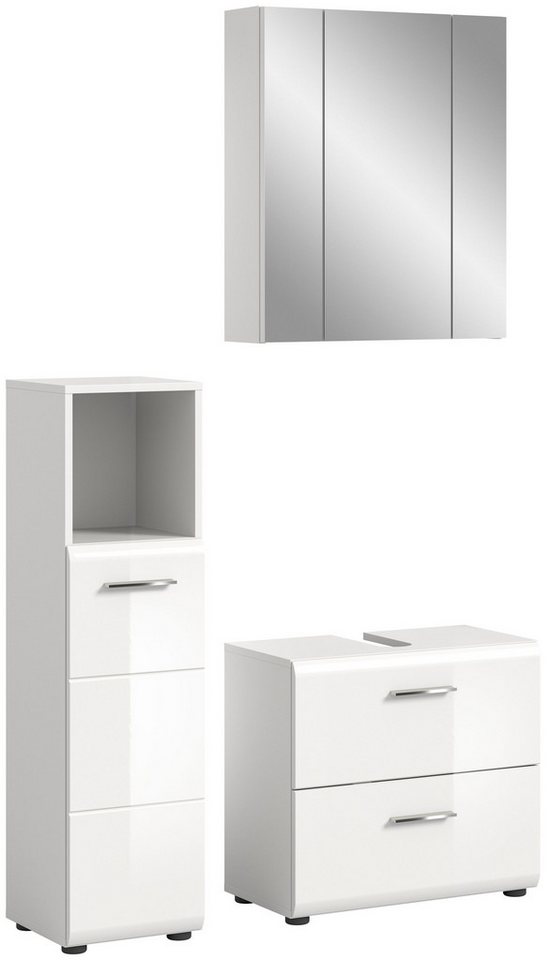 xonox.home Badezimmer-Set Ice, (3tlg. Set inkl. Standschrank, Waschbeckenunterschrank, Spiegelschrank), Weiß Hochglanz Melamin Modern 105x185x32 cm xonox.home Badezimmer-Set Ice, (3tlg. Set inkl. Standschrank, Waschbeckenunterschrank, Spiegelschrank), Weiß Hochglanz Melamin Modern 105x185x32 cm von xonox.home