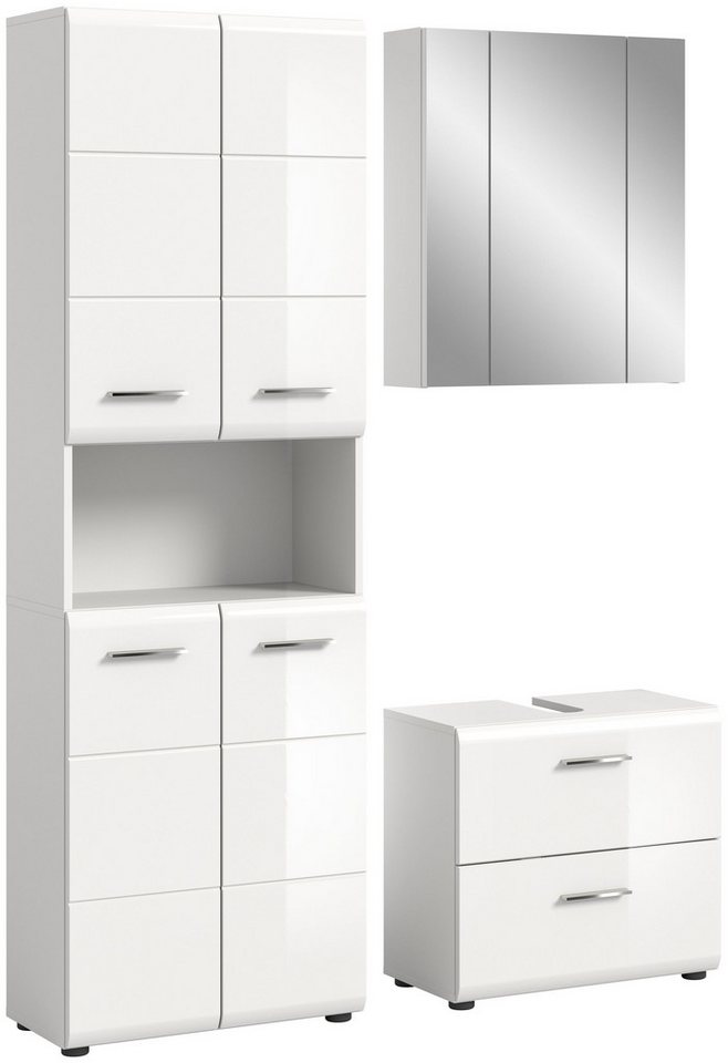 xonox.home Badezimmer-Set Ice, (3tlg. Set inkl. Hochschrank, Waschbeckenunterschrank, Spiegelschrank), Weiß Hochglanz Melamin Modern 135x185x32 cm xonox.home Badezimmer-Set Ice, (3tlg. Set inkl. Hochschrank, Waschbeckenunterschrank, Spiegelschrank), Weiß Hochglanz Melamin Modern 135x185x32 cm von xonox.home