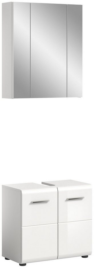 xonox.home Badezimmer-Set Ice, (2tlg. Set bestehend aus Waschbeckenunterschrank, Spiegelschrank), Weiß Hochglanz Melamin Modern 60x185x32 cm xonox.home Badezimmer-Set Ice, (2tlg. Set bestehend aus Waschbeckenunterschrank, Spiegelschrank), Weiß Hochglanz Melamin Modern 60x185x32 cm von xonox.home